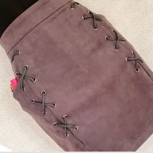 'Harvest Haze' Brown Velvet / Faux Suede A-Line Mini Belt Detail Skirt